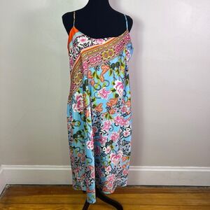 Natori Private Luxuries Blue Floral Scarf Print Chemise Nightgown XL Sleeveless